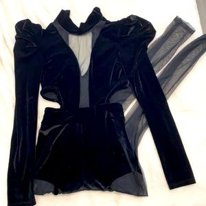 Black velvet mesh jumpsuit “Posh by V”